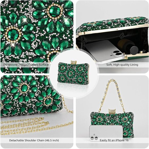 Rhinestone Evening Bag Women's Clutch Crossbody Wedding Prom Luxury - Picture 3 of 7